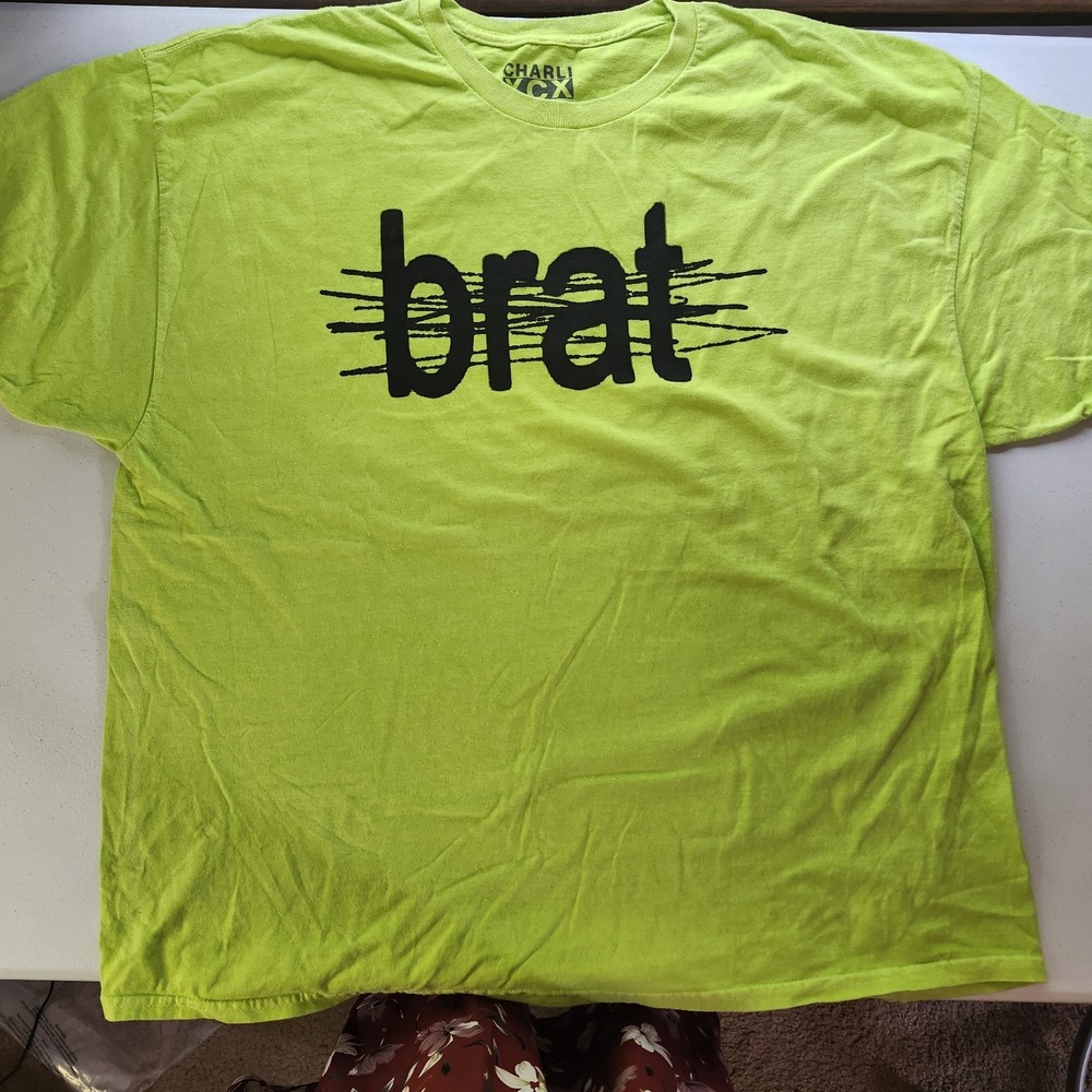 Charli XCX Brat Green Graphic Logo Print Short Sleeve T-Shirt XL